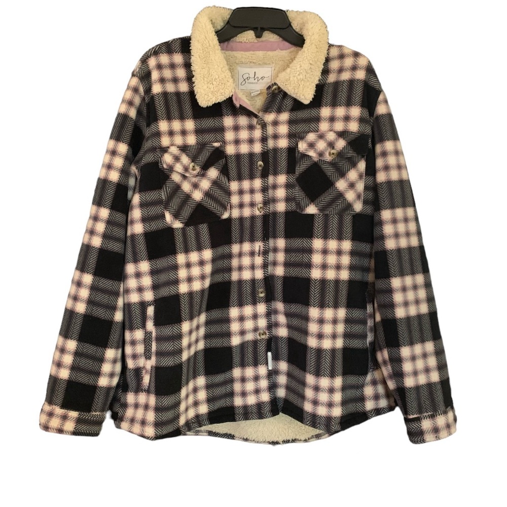 Soho Threads Plaid Sherpa Lined Button Down Jacket - image 1